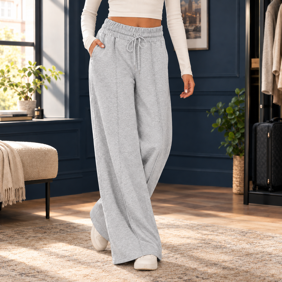 Amalia Wide Leg Pants - Light Gray