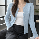 Elodie Cable Knit Cardigan - Light Blue