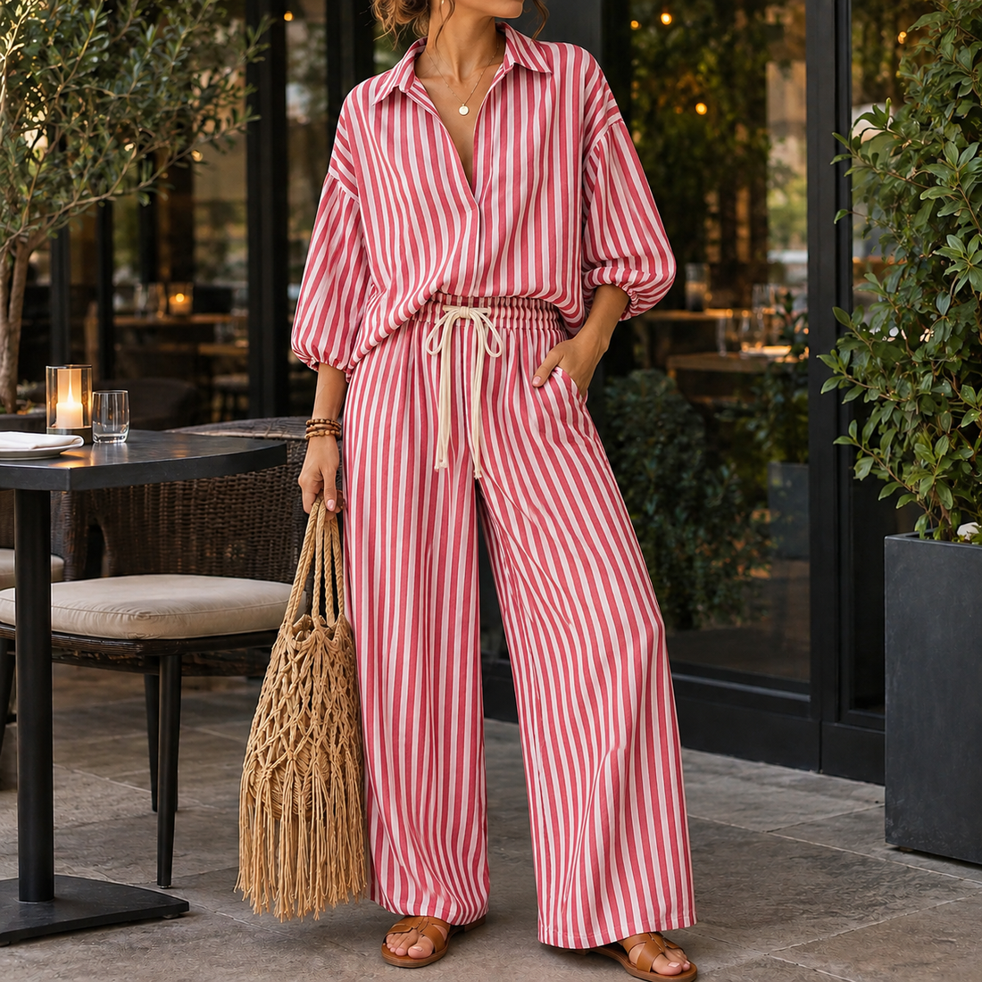 Leontine Striped Set - Red
