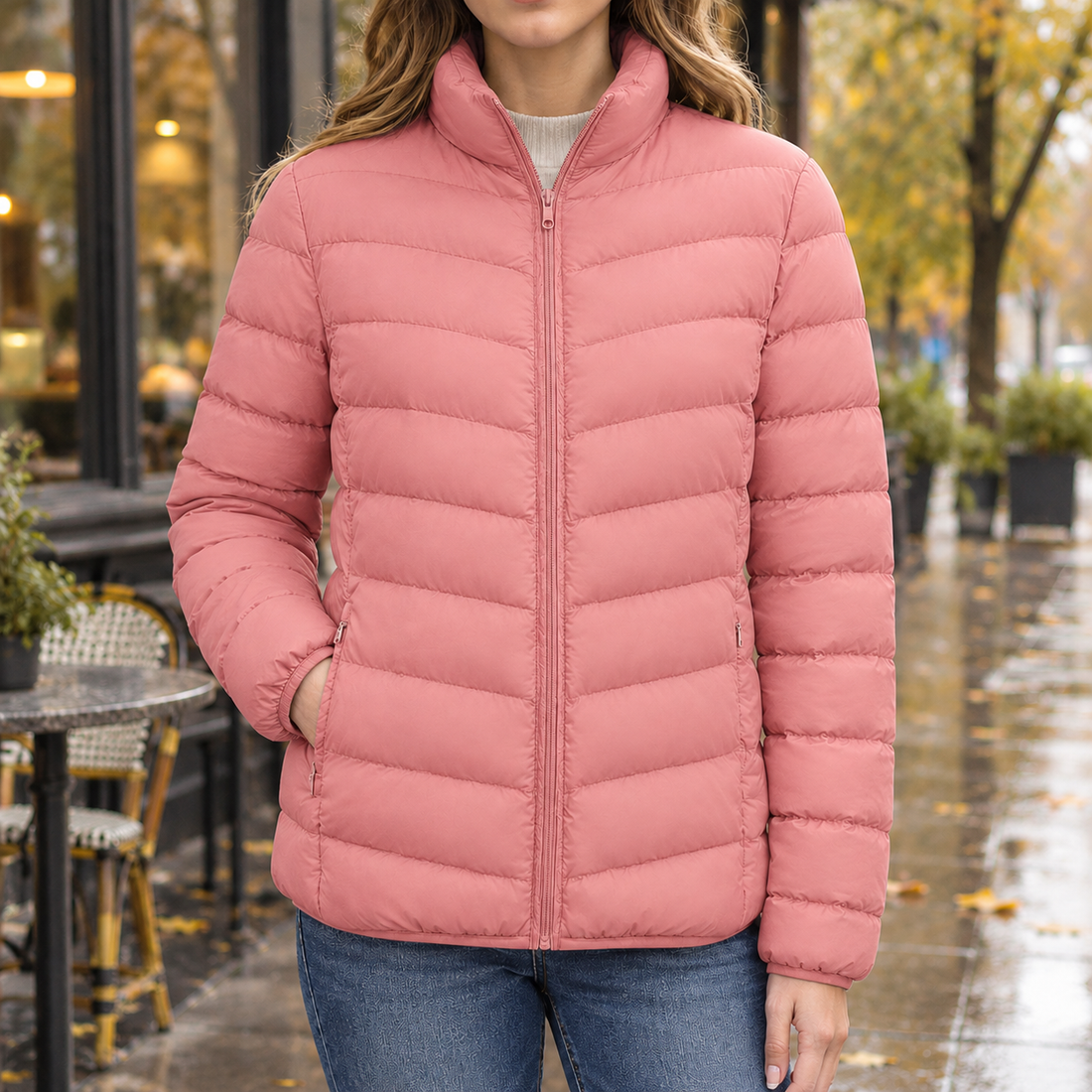 Marisol Quilted Puffer Jacket - Coral Pink
