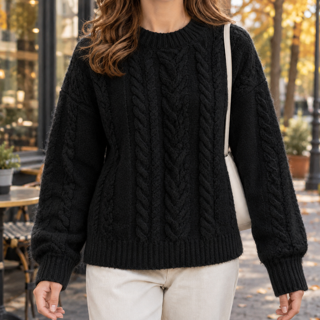Gwendolen Cable Knit Sweater - Black