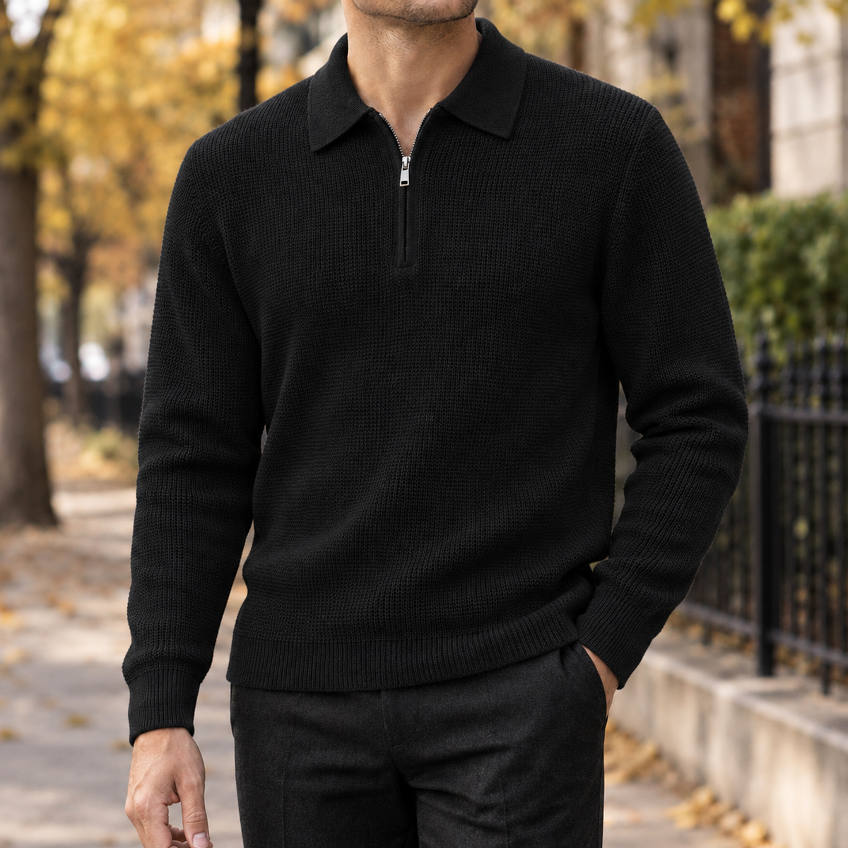 Laurent Half Zip Sweater - Black
