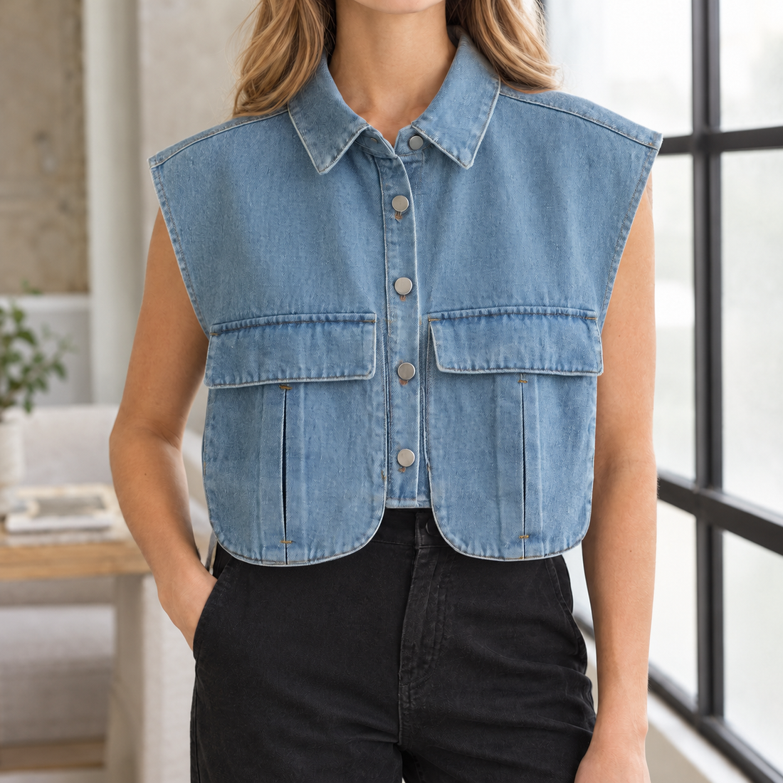 Angelique Cropped Denim Top - Royal Blue