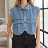 Angelique Cropped Denim Top - Royal Blue