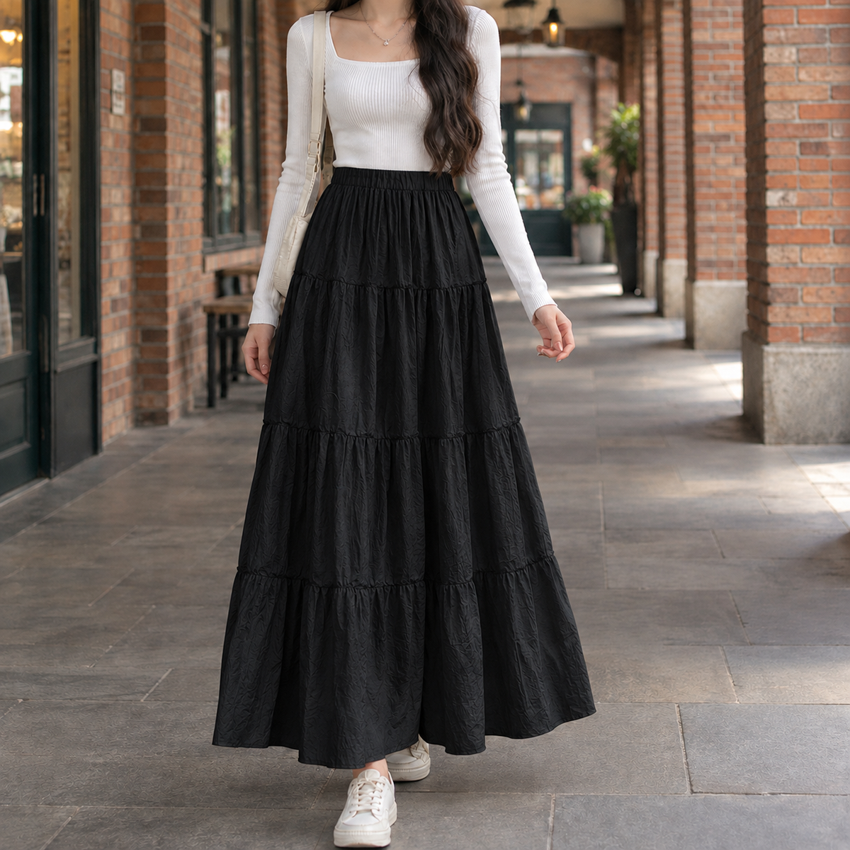 Selma Tiered Maxi Skirt - Black
