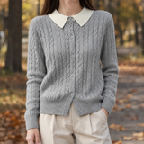 Lydia Cable Knit Cardigan - Gray White Collar