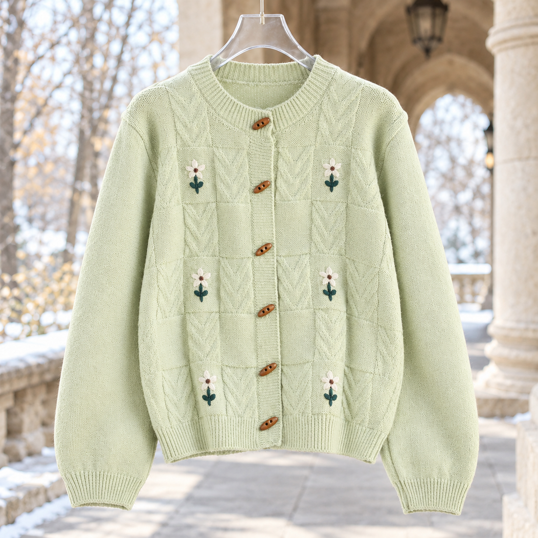 Oriana Embroidered Cardigan - Light Green