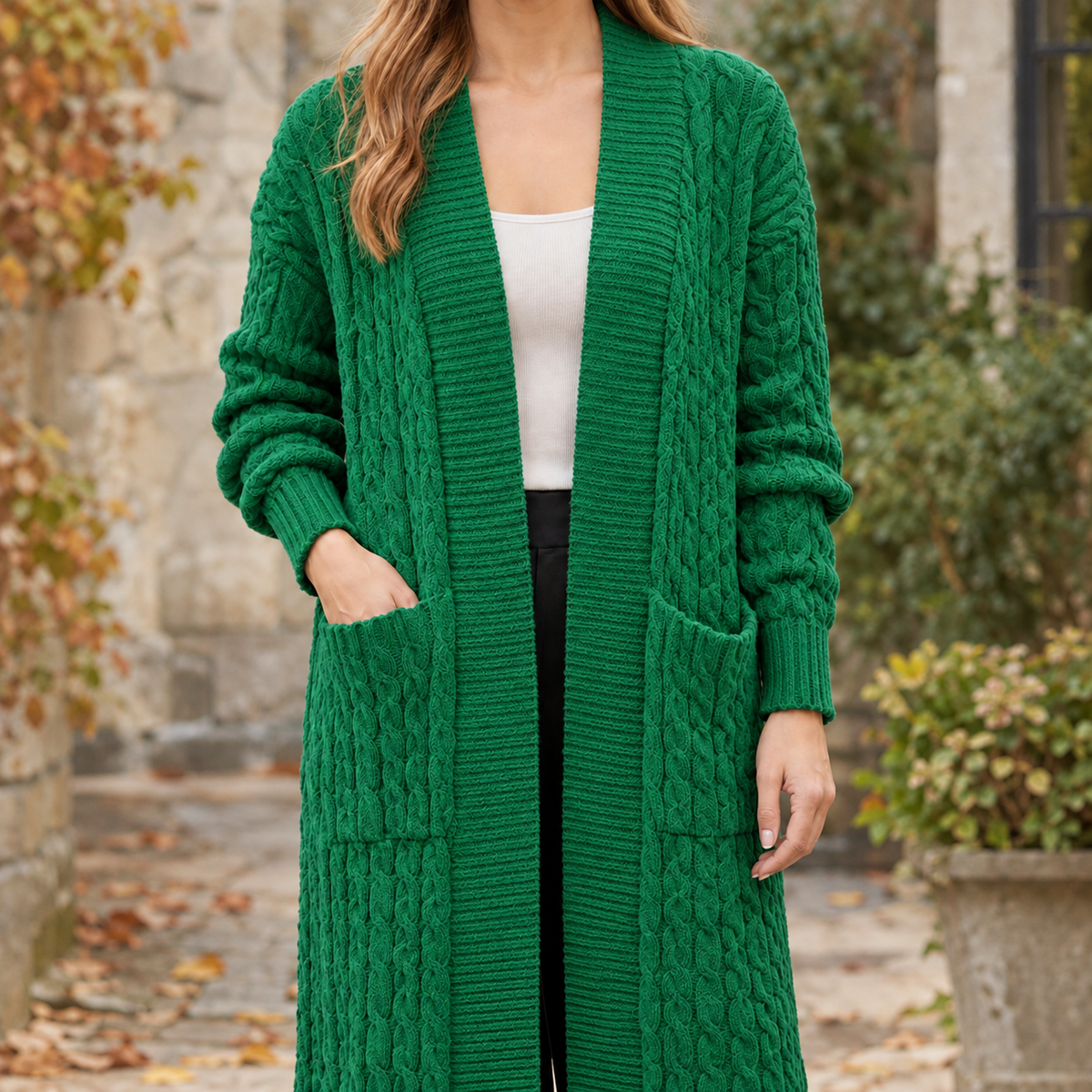 Stella Cable Knit Cardigan - Green