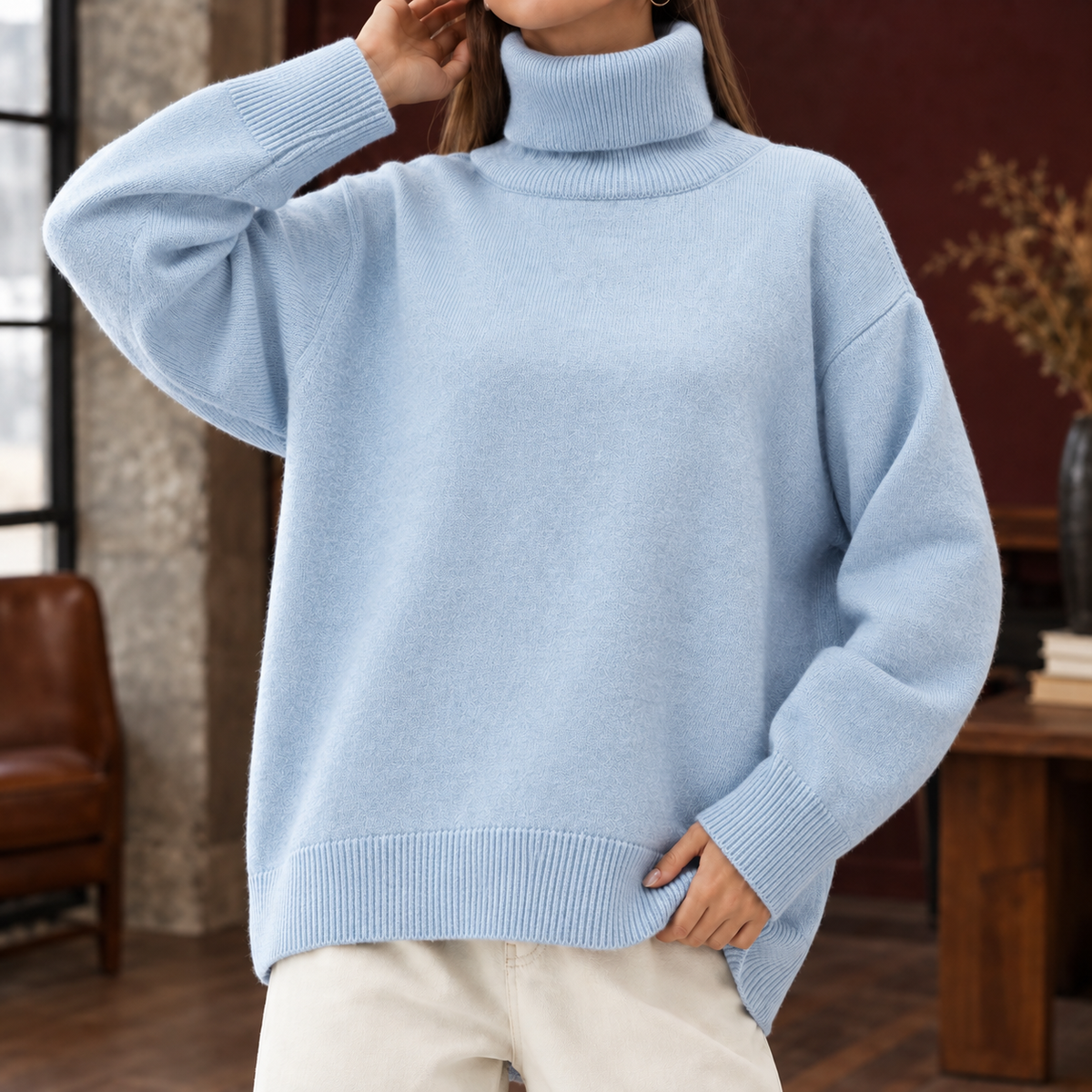 Celeste Turtleneck Sweater - Light Blue