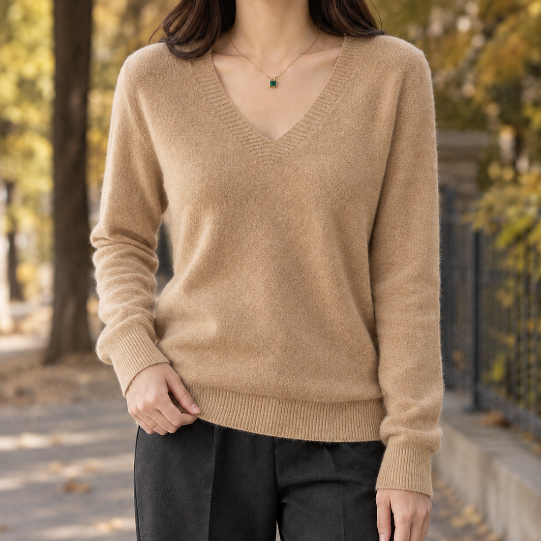Lorelai V Neck Sweater - Golden Camel