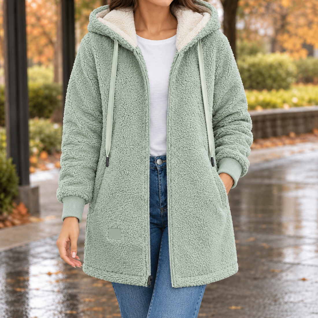 Ambrosine Hooded Fleece Jacket - Green