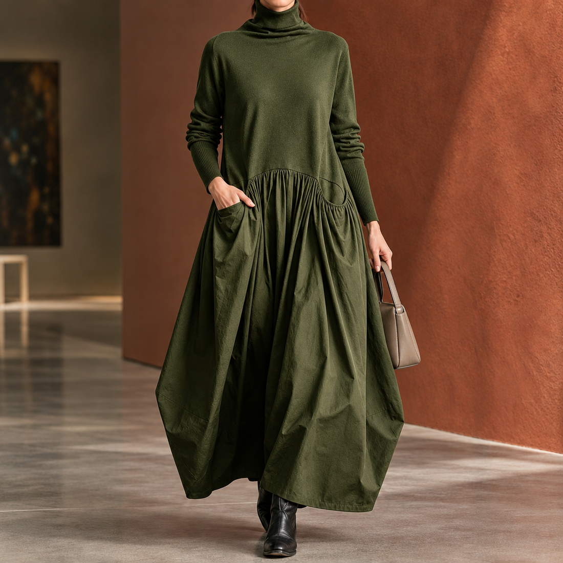 Elowen Balloon Hem Dress - Green