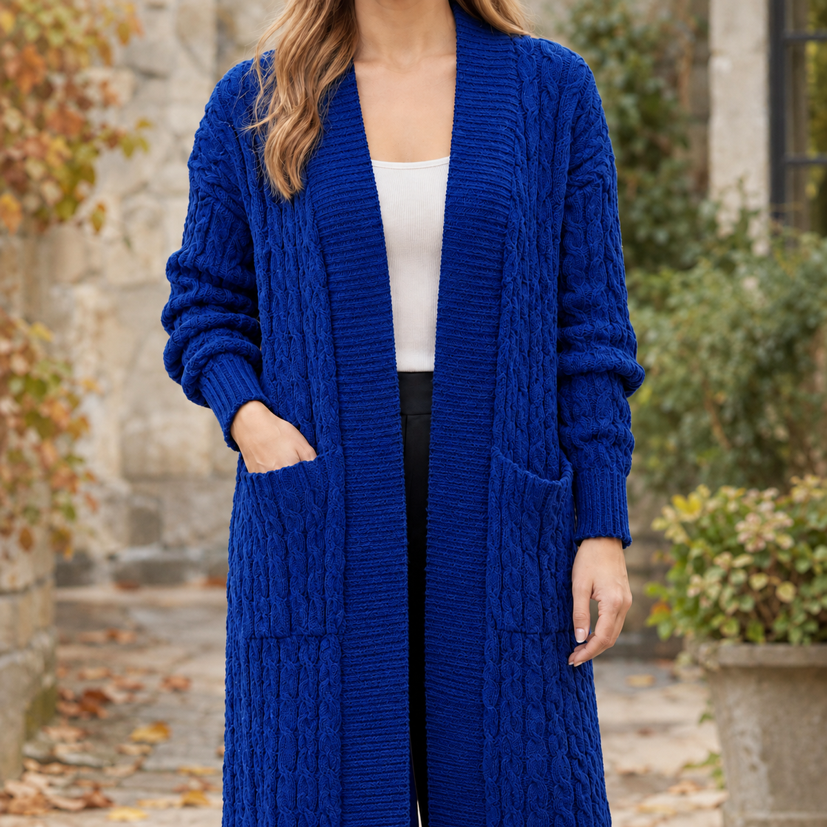 Stella Cable Knit Cardigan - Royal Blue