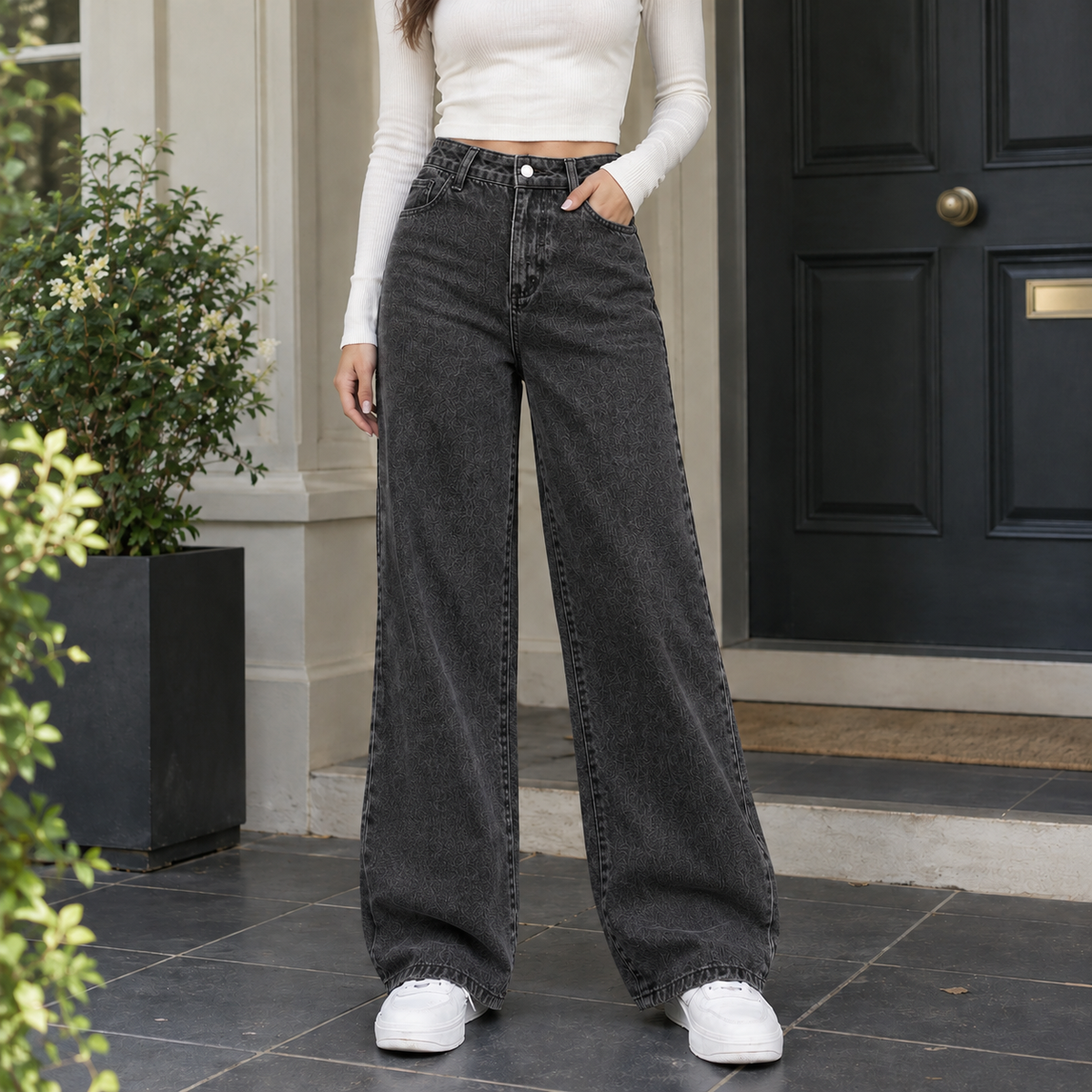 Amabel Wide Leg Jeans - Gray