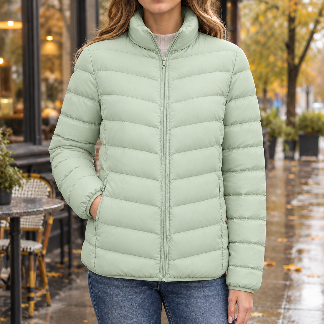 Marisol Quilted Puffer Jacket - Matcha Green