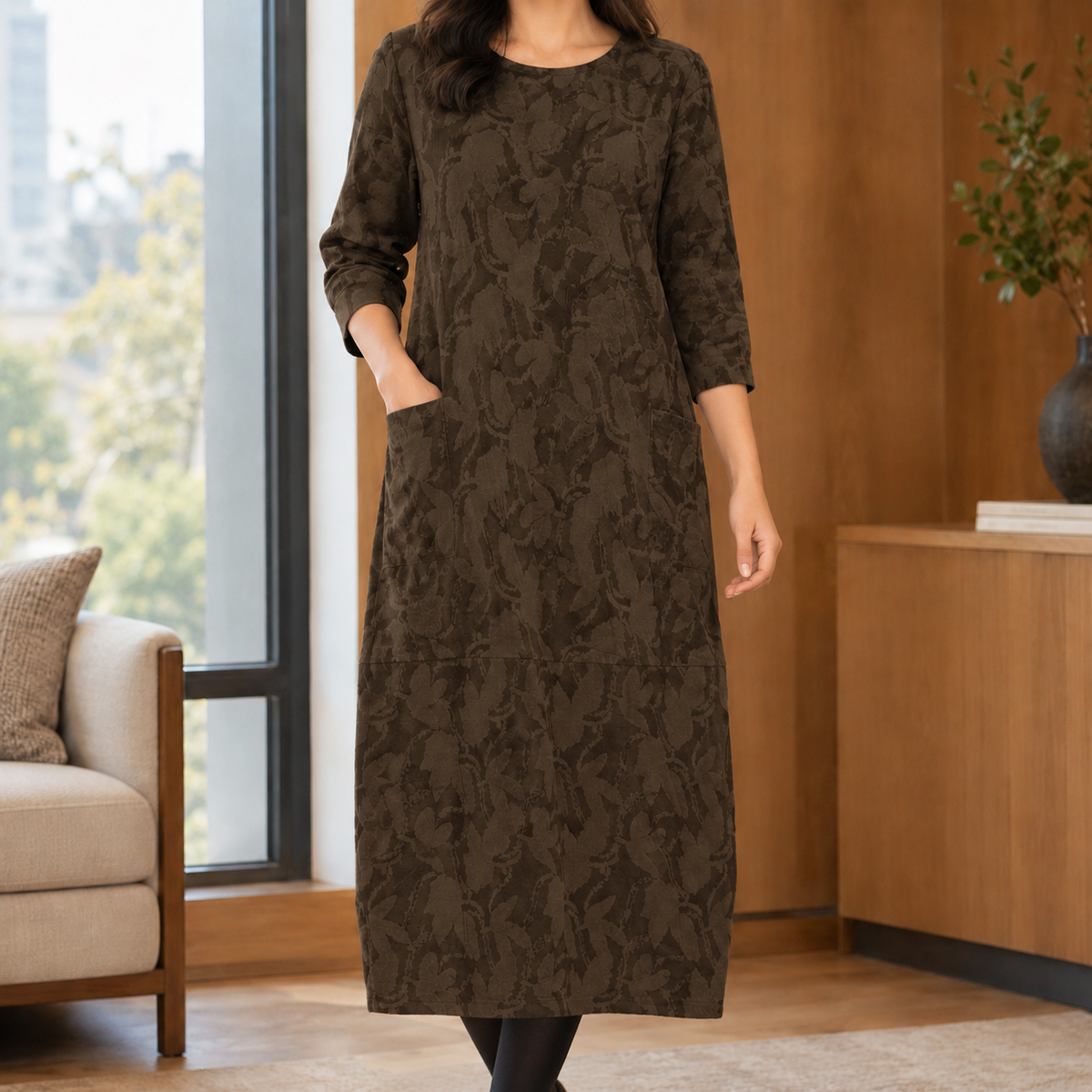 Demelza Relaxed Midi Dress - Brown