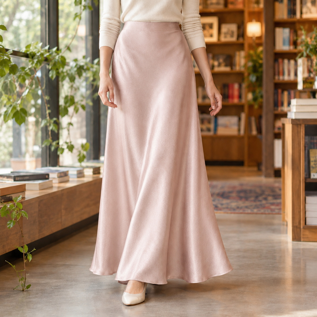 Kara Satin Midi Skirt - Blush Pink