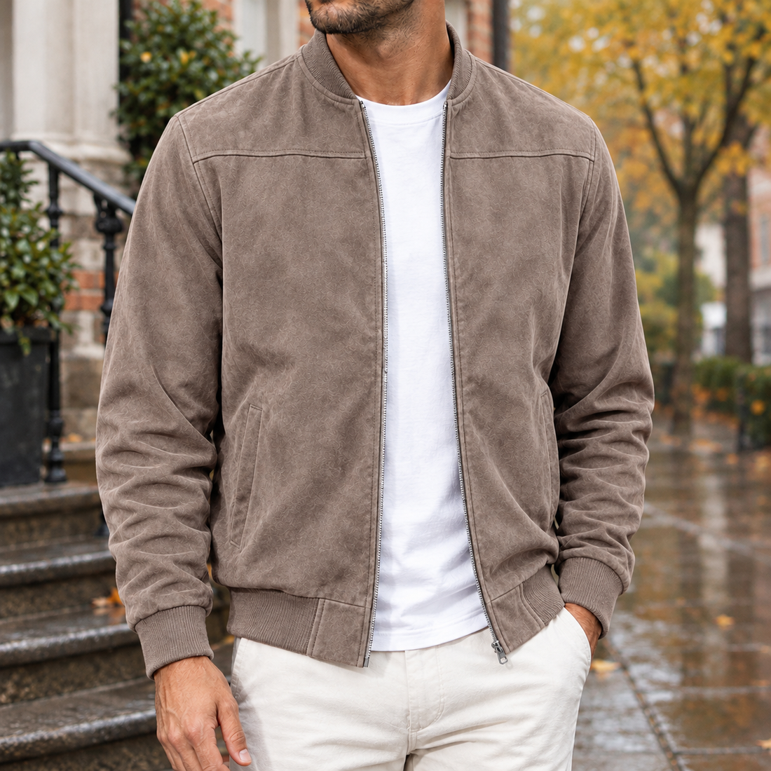 Mortimer Suede Bomber Jacket - Brown