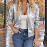 Nadia Metallic Bomber Jacket - Light Silver