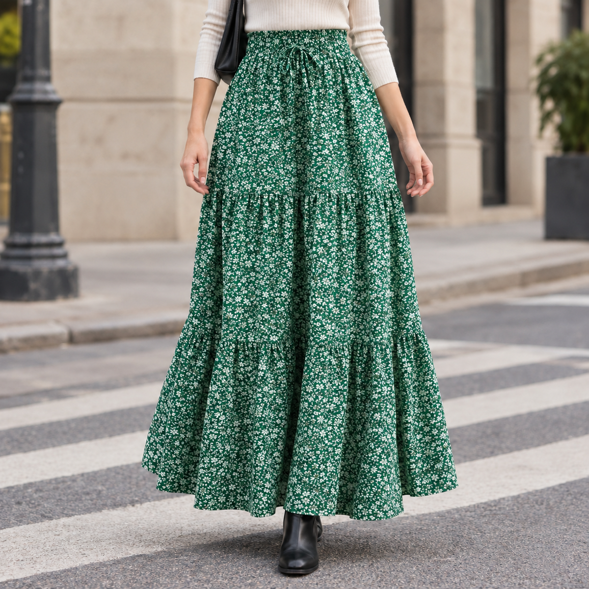 Guinevere Tiered Maxi Skirt - Green