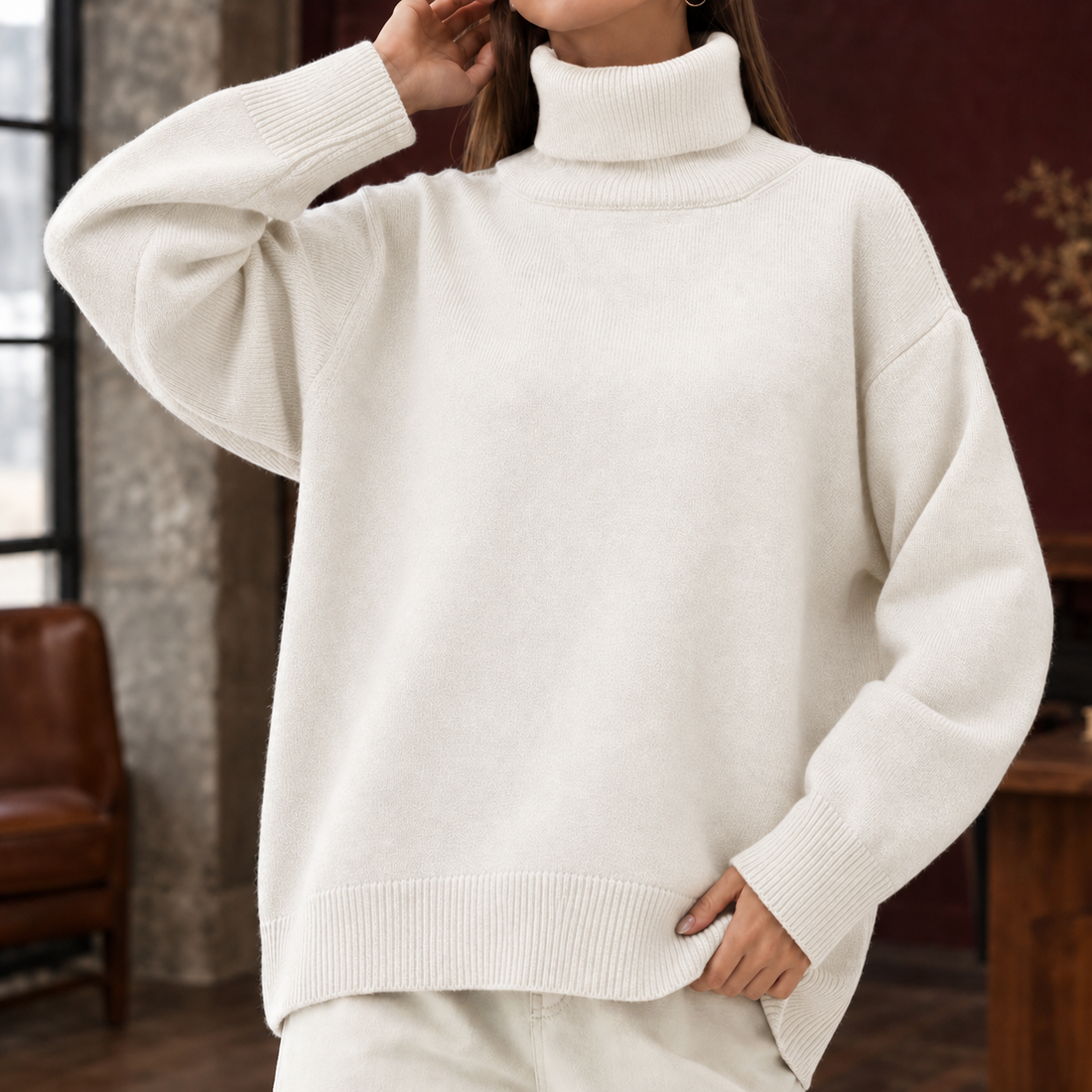 Celeste Turtleneck Sweater - Creamy-white