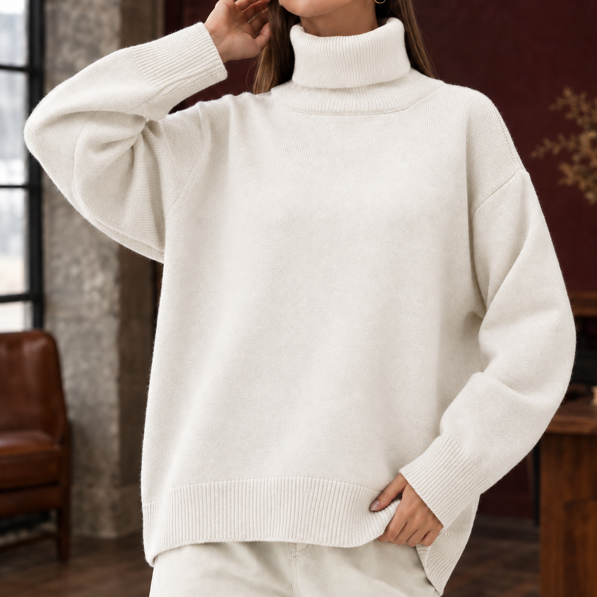 Celeste Turtleneck Sweater - Creamy-white