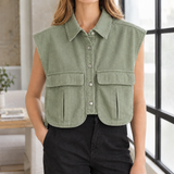 Angelique Cropped Denim Top - Army Green