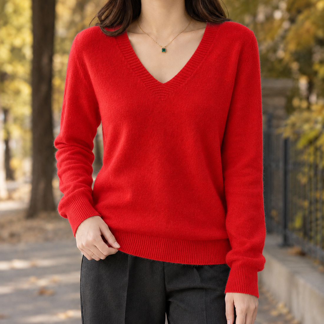 Lorelai V Neck Sweater - Red