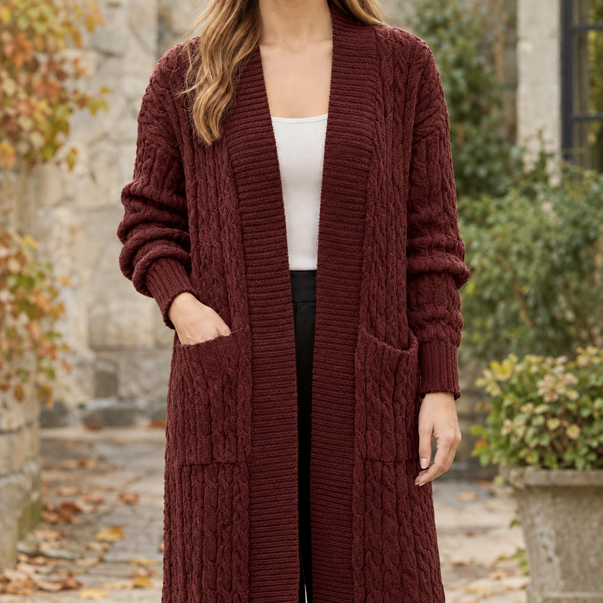 Stella Cable Knit Cardigan - Brown
