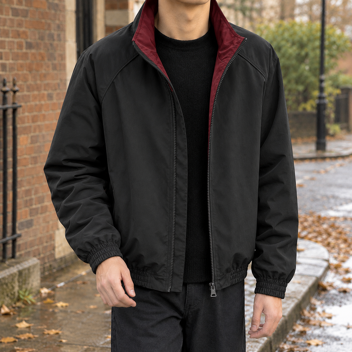 Conrad Stand Collar Jacket - Blackish Red