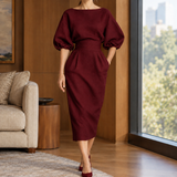 Noelle Pleated Midi Dress - Wine Red