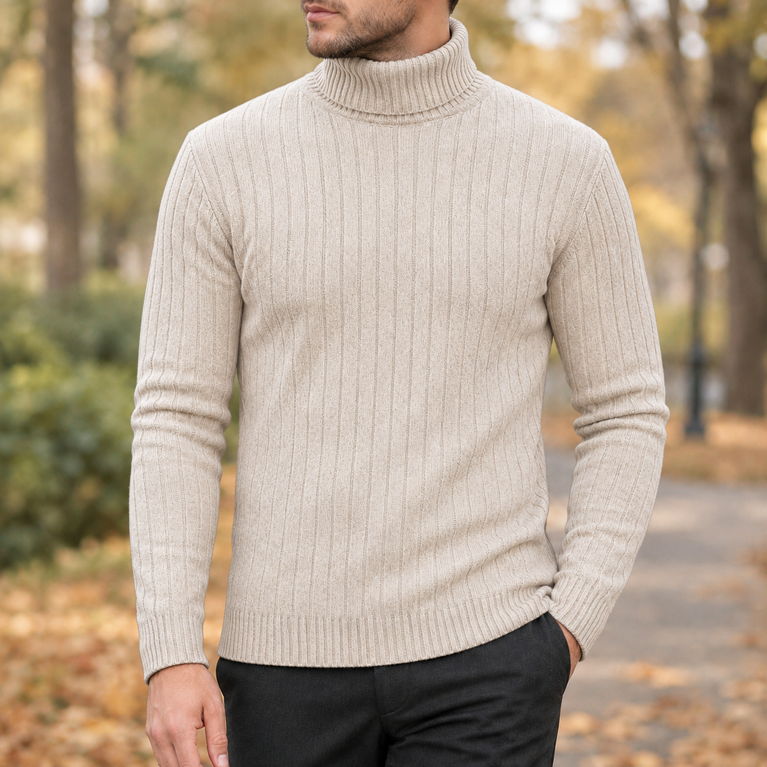 Esteban Ribbed Turtleneck Sweater - Cream White