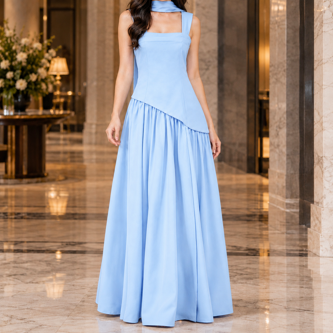 Adaline Asymmetric Maxi Dress - Blue