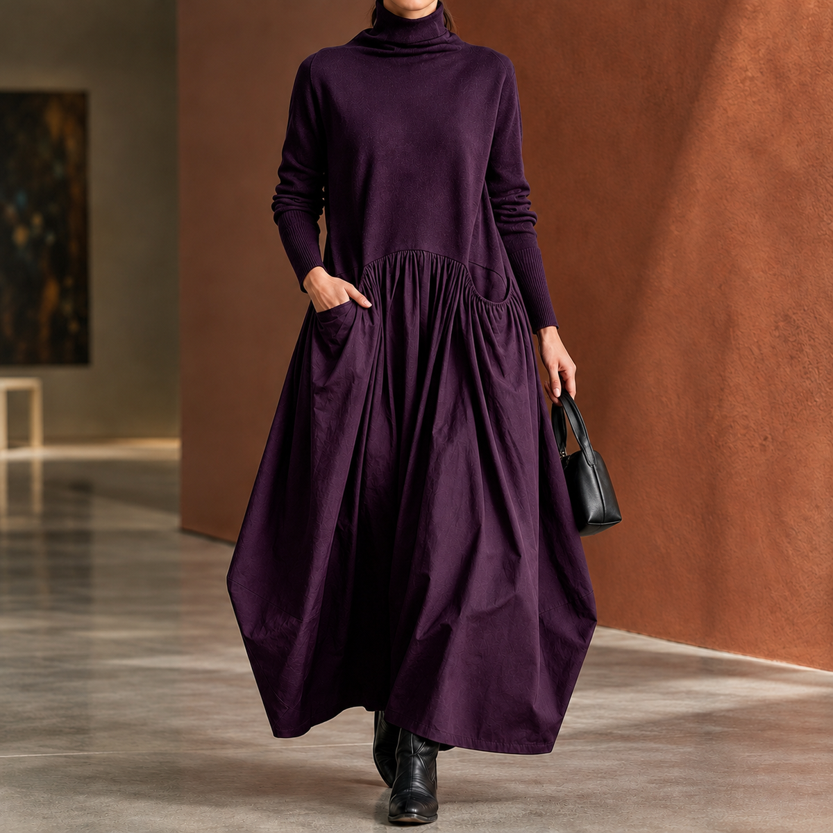 Elowen Balloon Hem Dress - Purple