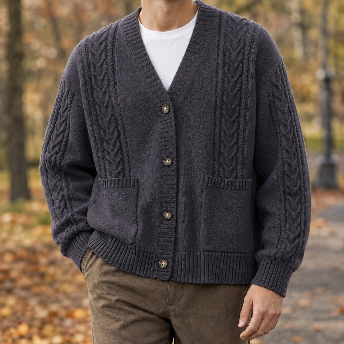 Marcel Cable Knit Cardigan - Violet Gray