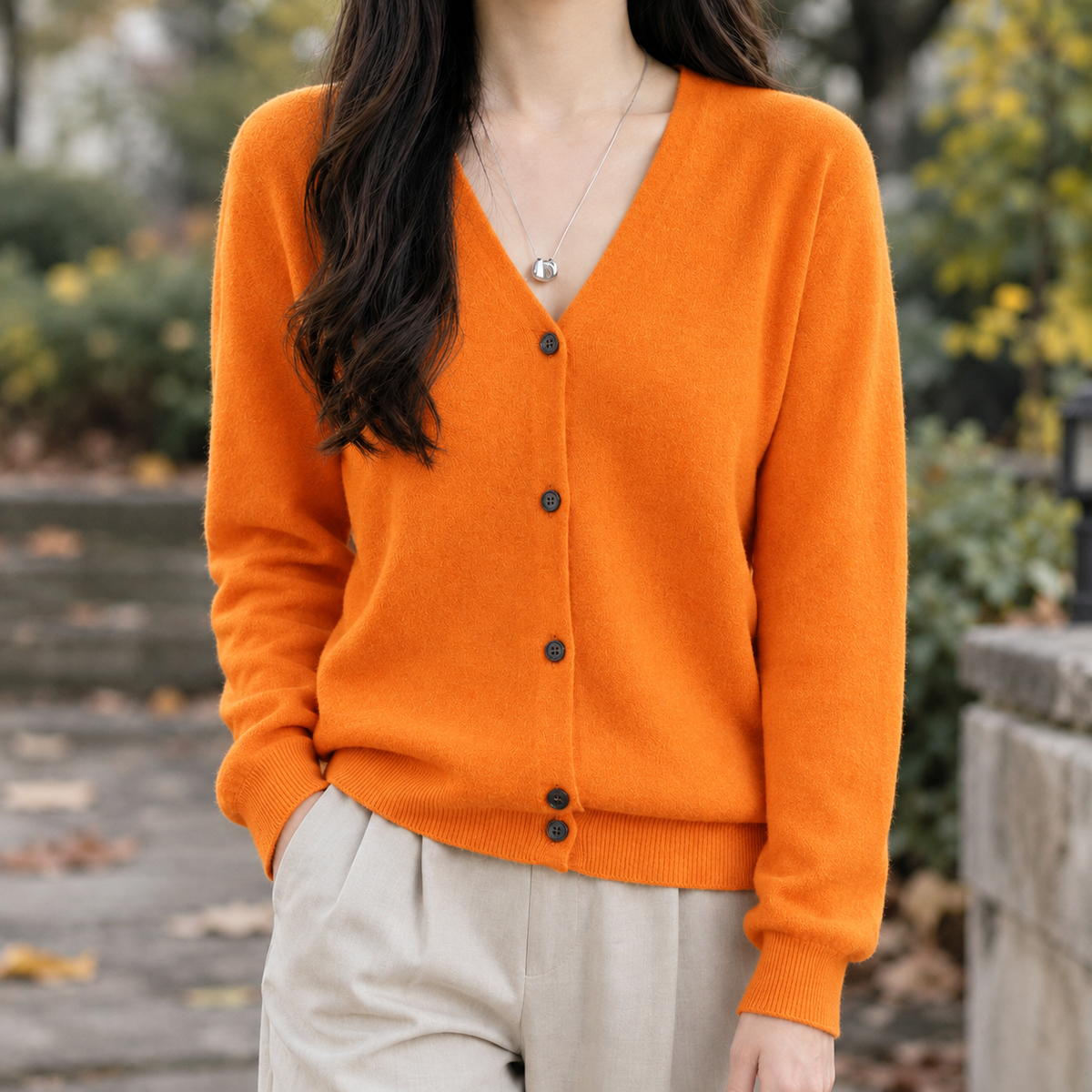 Bettina V-Neck Cardigan - Orange