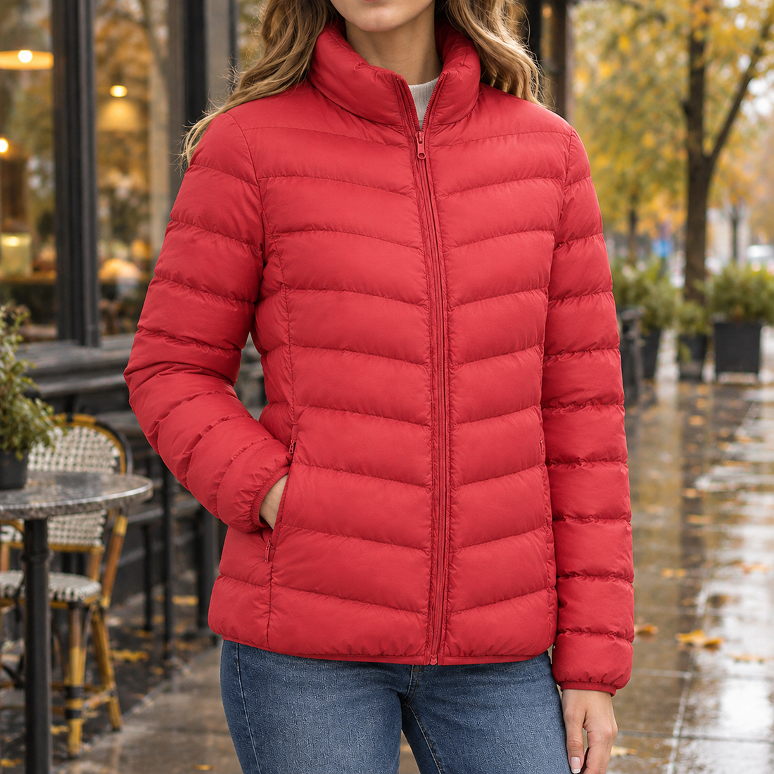 Marisol Quilted Puffer Jacket - Chinese Red