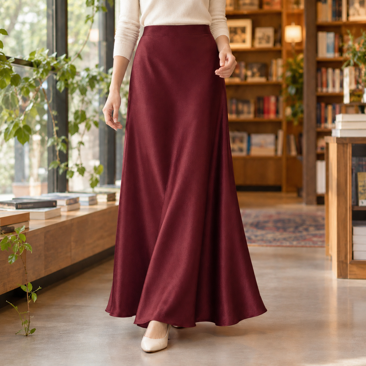 Kara Satin Midi Skirt - Wine Red
