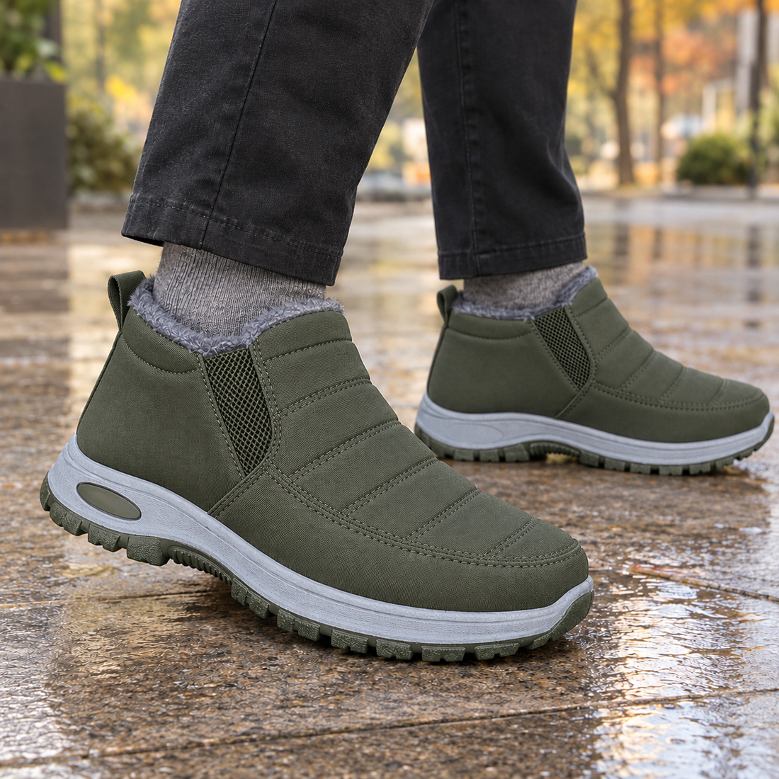Casentino Warm Lined Ankle Boots - Olive Green