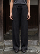 Margot Drawstring Wide-Leg Pants in Black - front view