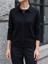 Mina Collared Knit Cardigan in Black - front view