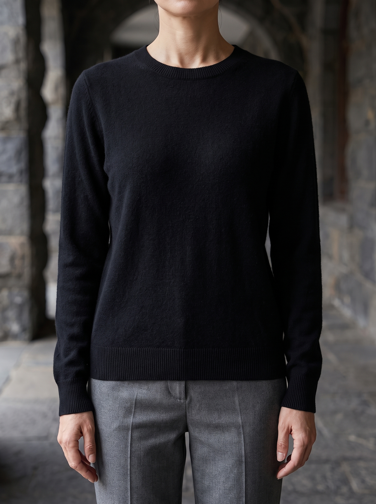 Simone Wool Crewneck Sweater in Black - front view