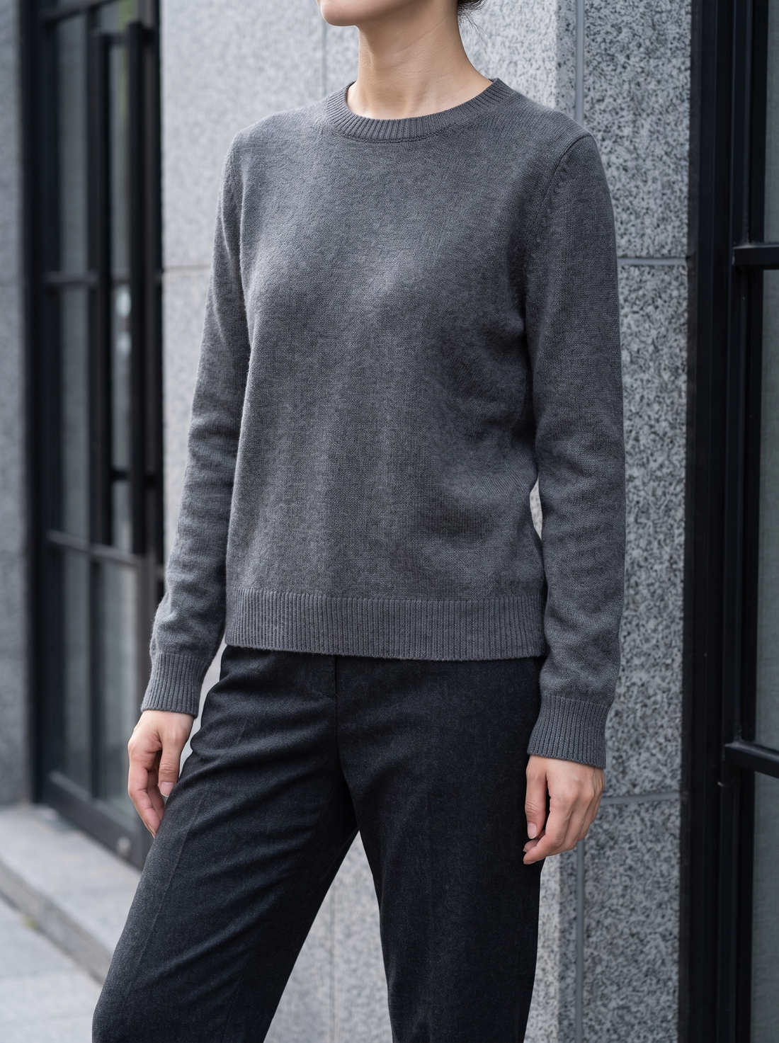 Simone Wool Crewneck Sweater in Elephant Gray - front view