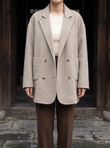Vivien Double-Breasted Wool-Blend Coat in Oatmeal - front view